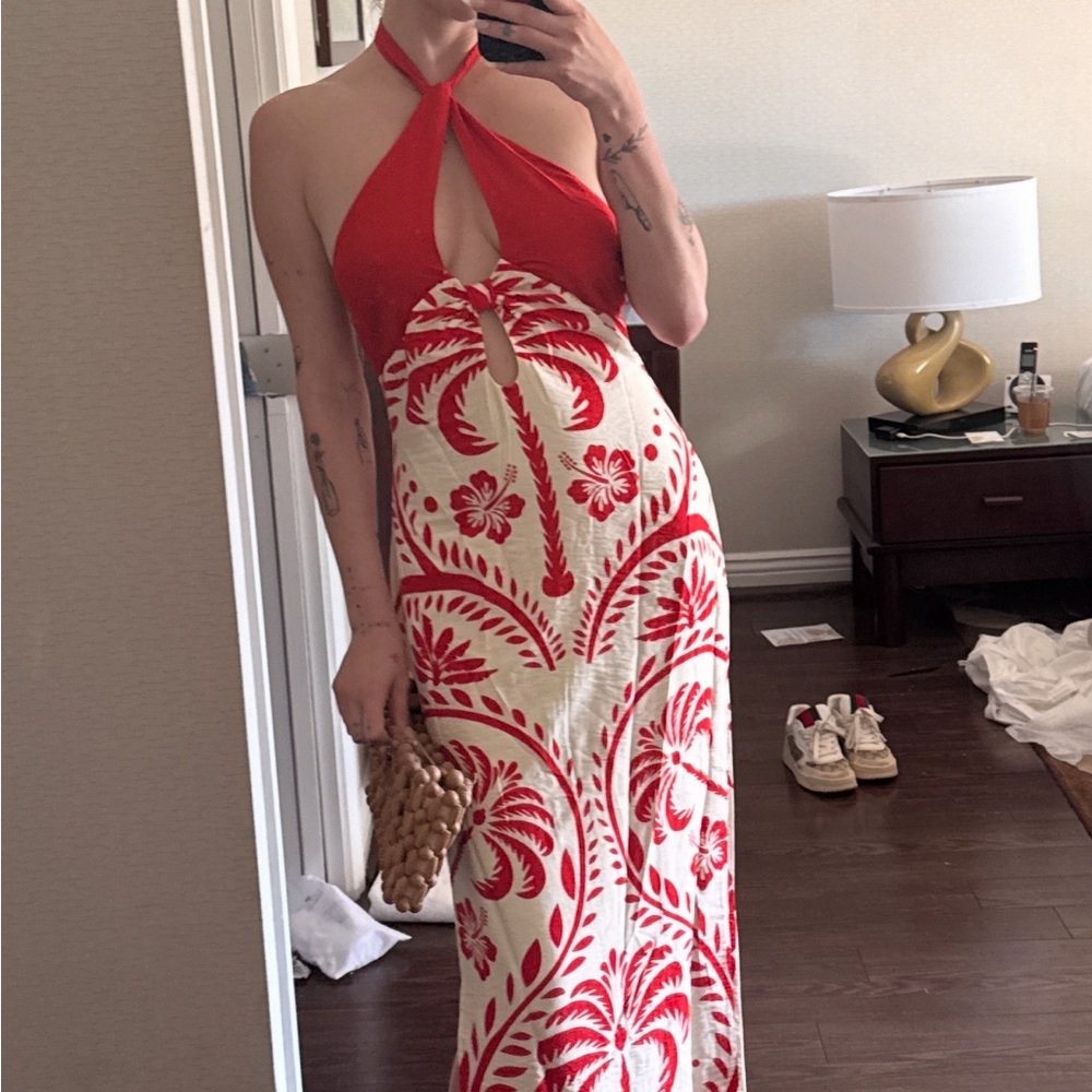 REVOLVE Red and White Halter Hawai'i Dress